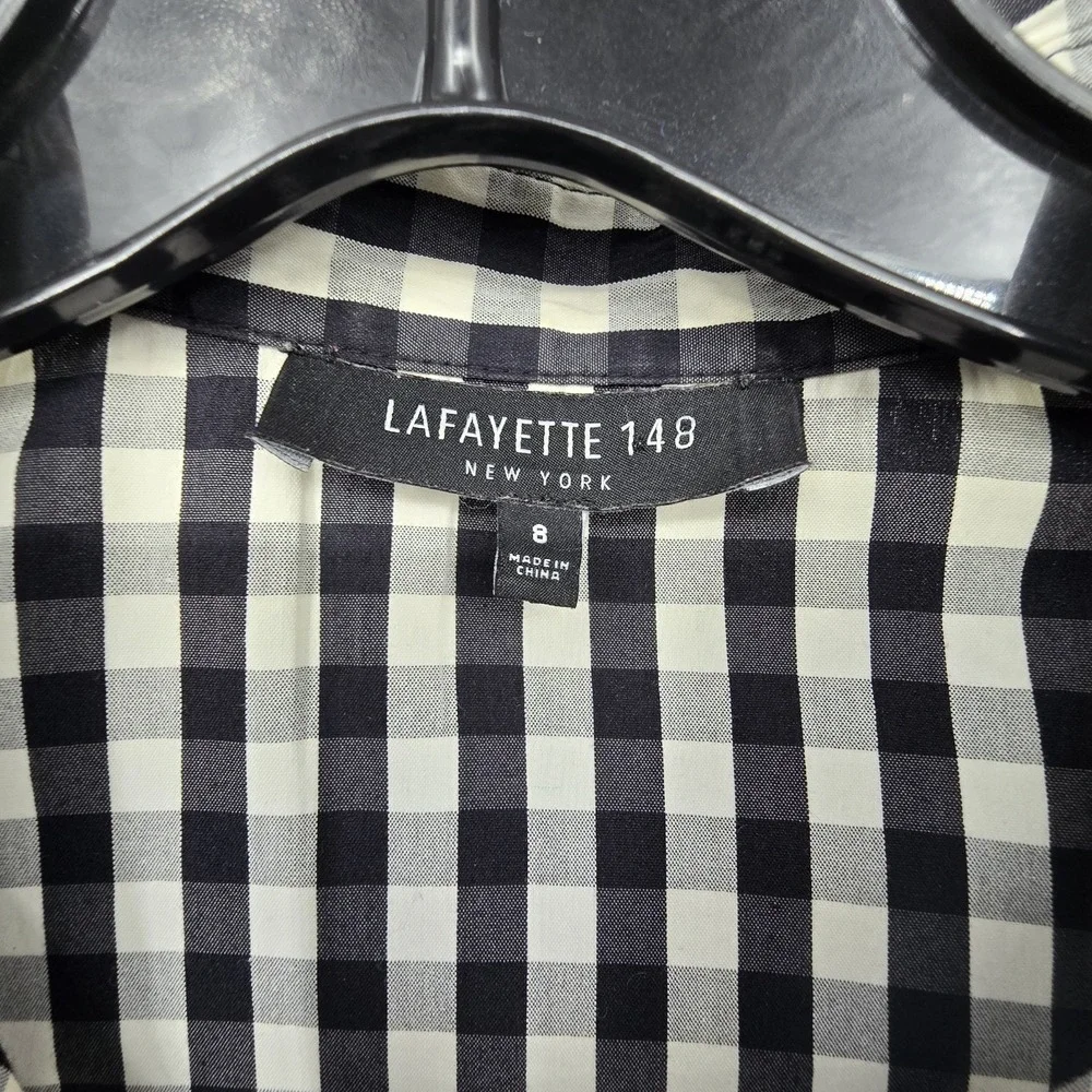 Lafayette 148 NY Leigh Gingham Check Shirt Womens Sz 8 Black White Preppy Picnic - Picture 9 of 13